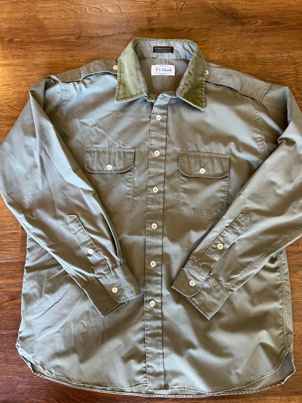 Vintage Jos. A. Bank Field Shirt Olive Green Corduroy Collar Utility Button Down